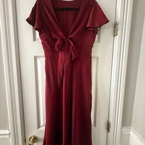 Red Silky Tie Front Dress